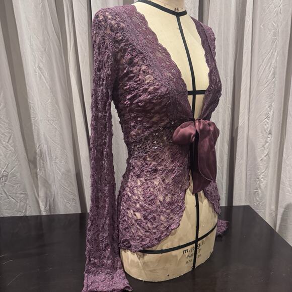 Vintage Ann Ferriday Silk Trimmed Pucker Lace Top Or Cardigan M - Picture 2 of 5